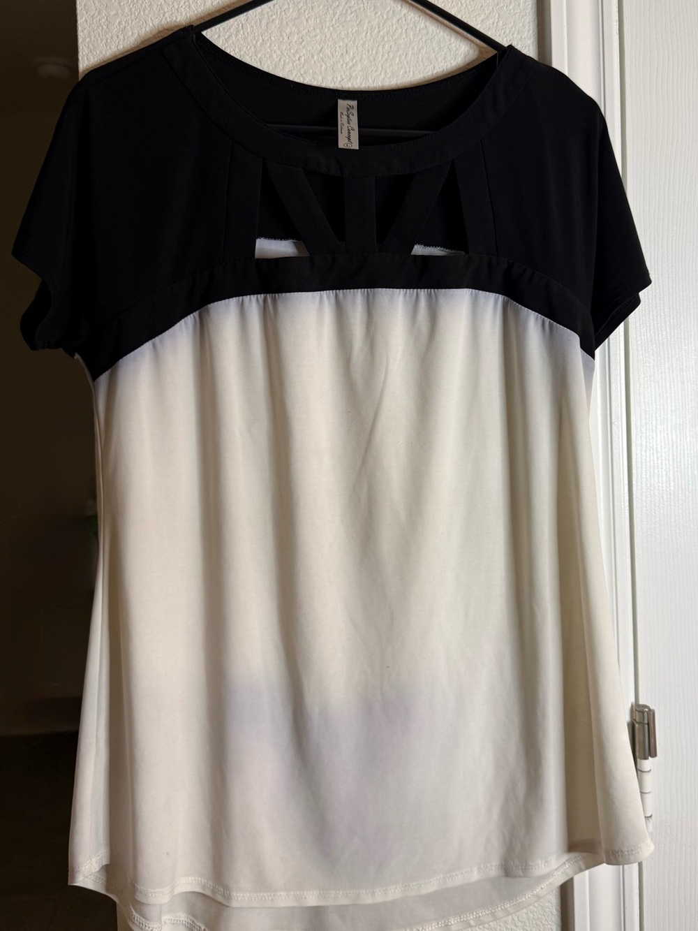Two-Tone Black and Cream Women's Short Sleeve Top